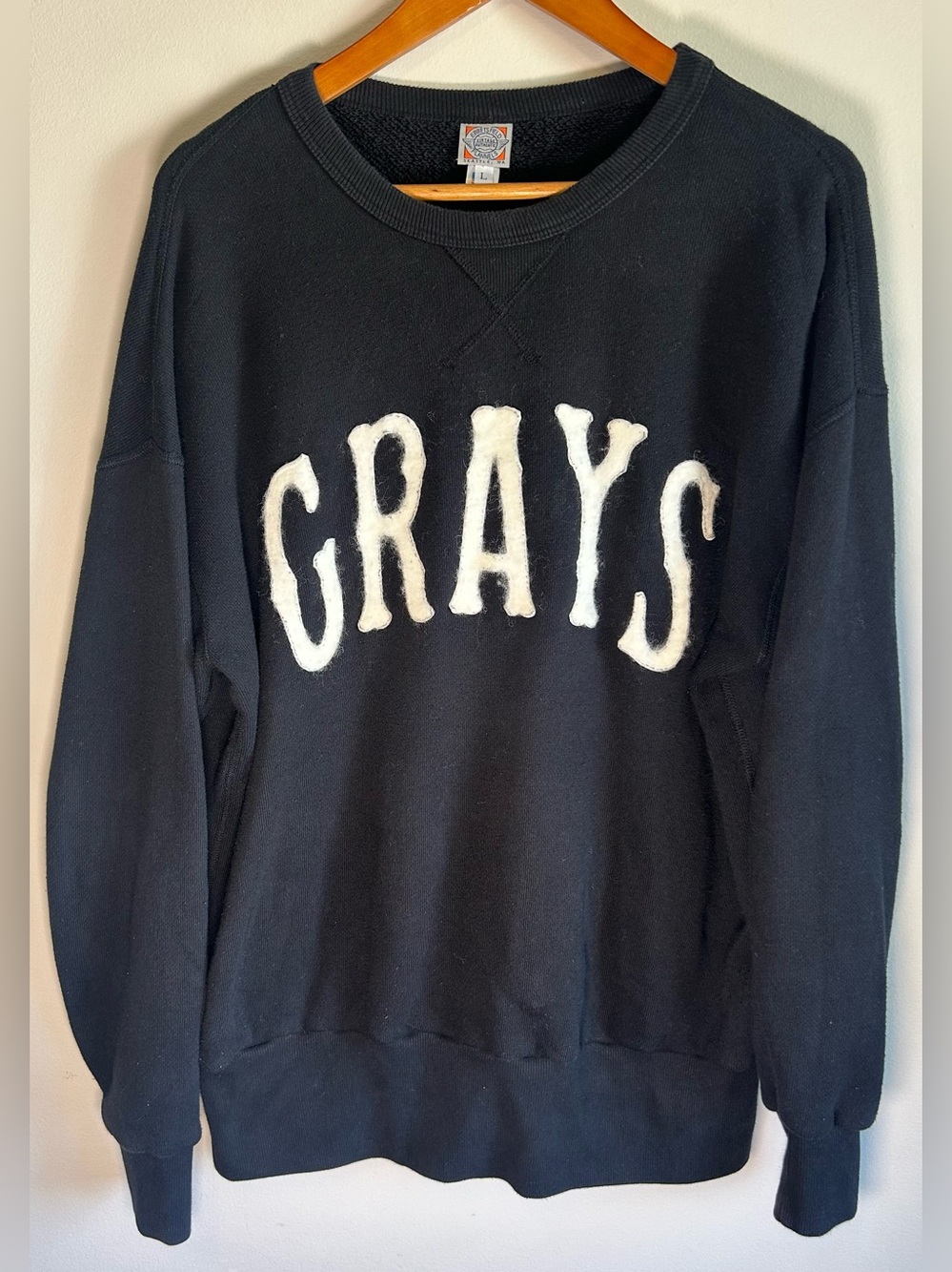 Ebbets Field Flannels Homestead Grays Retro Hand Crafted Sweatshirt Size L Black